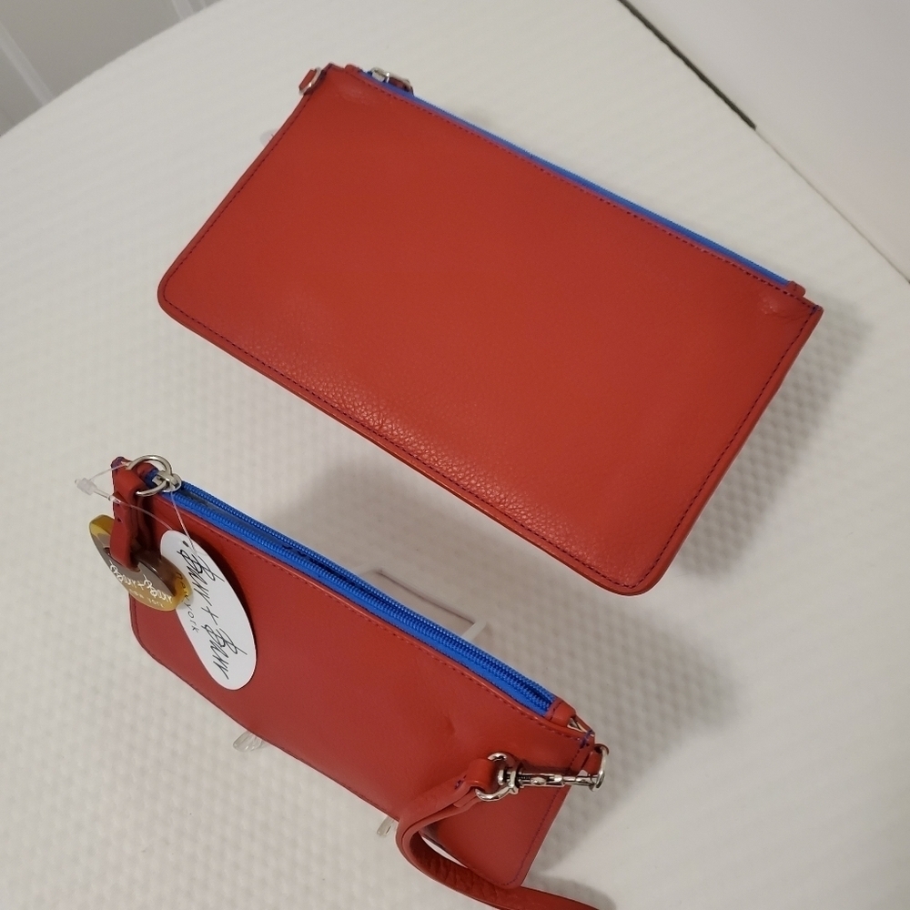NWT Barr + Barr NEW YORK Red Leather Set Of 2 Wristlets, Zip Close, Colorful - Picture 4 of 6